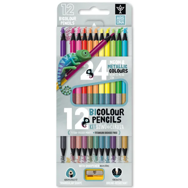 Ars Una: set od 12/24 komada neonsko-metalik bicolor trokutastih drvenih bojica, sa šiljilom slika 1