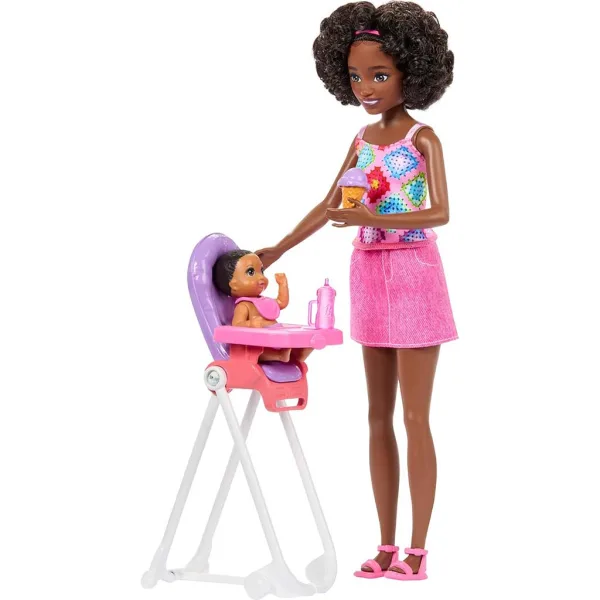 Barbie lutka u ružičastoj haljini, set za igru dadilje – Mattel slika 3
