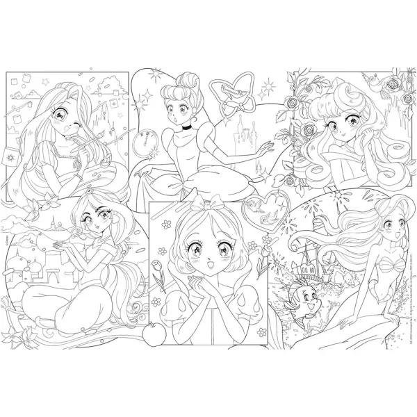 Disney Princeze – Manga čarolija 2 u 1, puzzle od 250 dijelova i bojanka 50x35 cm – Lisciani slika 3