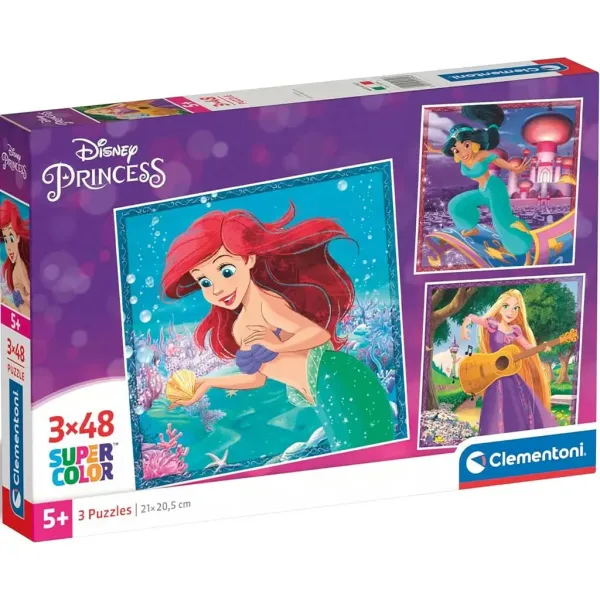Disney Princeze 3x48 komada Supercolor puzzle - Clementoni slika 1
