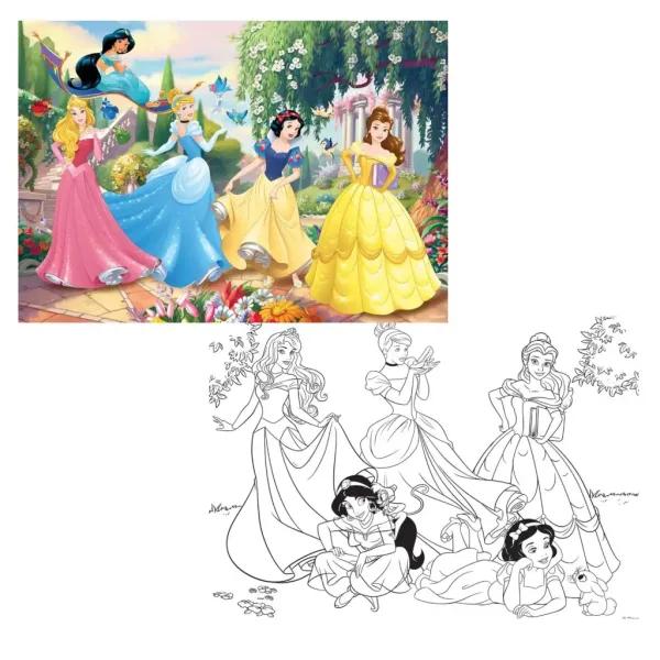 Disney princeze 2 u 1 puzzle od 108 dijelova i bojanka 70x50 cm - Lisciani slika 2