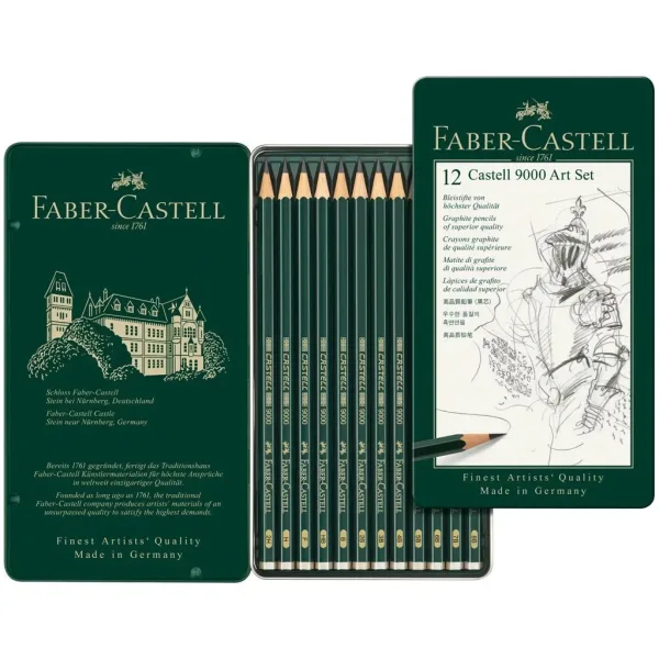 Faber-Castell: Castell 9000 grafitna olovka set od 12 komada u metalnoj kutiji slika 2