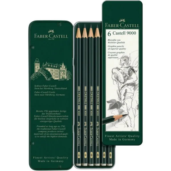 Faber-Castell: Castell 9000 grafitna olovka set od 6 komada u metalnoj kutiji slika 2