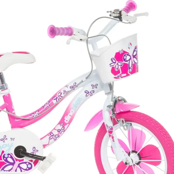 Flappy 16” dječji bicikl s košarom i sjedalicom za lutke u ružičasto-bijeloj boji – Dino Bikes bicikl slika 3
