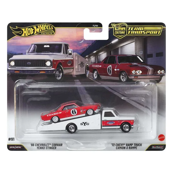 Hot Wheels: 72 Chevy Ramp Truck autotransporter i 66 Chevrolet Corvair model automobila 1/64 - Mattel slika 1