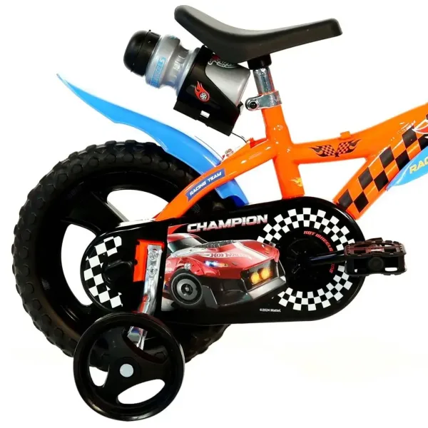 Hot Wheels 12” dječji bicikl s držačem za bocu i pomoćnim kotačima u narančasto-crnoj boji – Dino Bikes bicikl slika 2