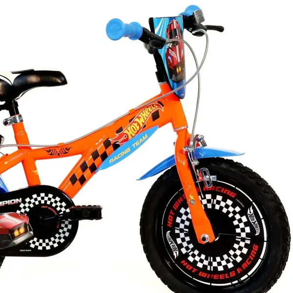 Hot Wheels 14” dječji bicikl s držačem za bocu i pomoćnim kotačićima u narančasto-crnoj boji – Dino Bikes bicikl slika 3