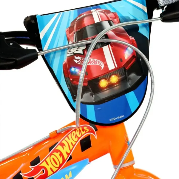 Hot Wheels 14” dječji bicikl s držačem za bocu i pomoćnim kotačićima u narančasto-crnoj boji – Dino Bikes bicikl slika 4