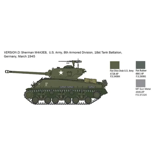 Italeri 1/56 M4A3E8 Sherman Fury tenk maketa slika 4