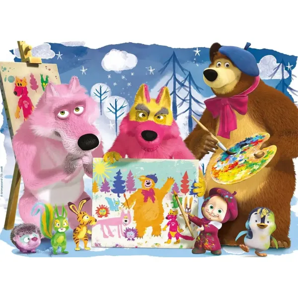 Maša i medvjed slikanje s prijateljima 60-dijelna maxi podna slagalica 70x50 cm - Lisciani slika 2