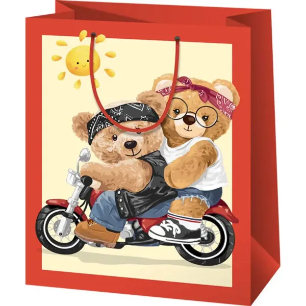 Obitelj medvjeda na motoru uzorak srednja poklon torba 18x10x23cm slika 1
