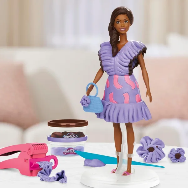 Play-Doh: Barbie Fashionista komplet s glinom za izradu haljina s volanima i lutkom - Hasbro slika 4