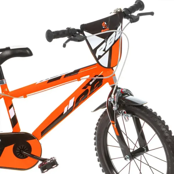 R88 dječji bicikl 16” s držačem za bočicu i pomoćnim kotačima u narančasto-crnoj boji – Dino Bikes bicikl slika 3