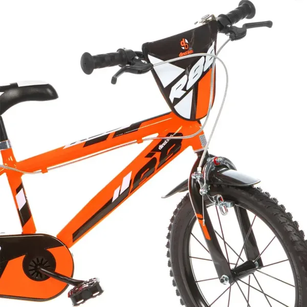 R88 dječji bicikl od 14” s držačem za bocu i pomoćnim kotačićima, narančasto-crne boje – Dino Bikes bicikl slika 3