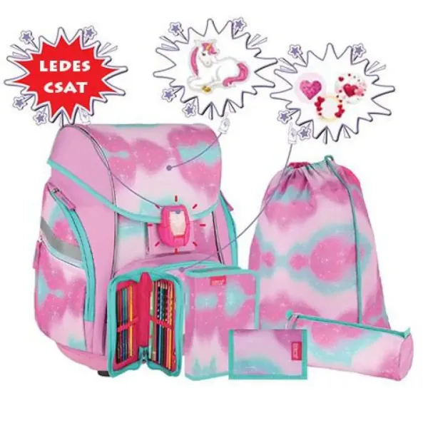 Spirit: Ergonomski set školskih torbi s 3D uzorkom jednoroga, 5 komada, s LED osvjetljenjem, 34x22x41cm slika 1