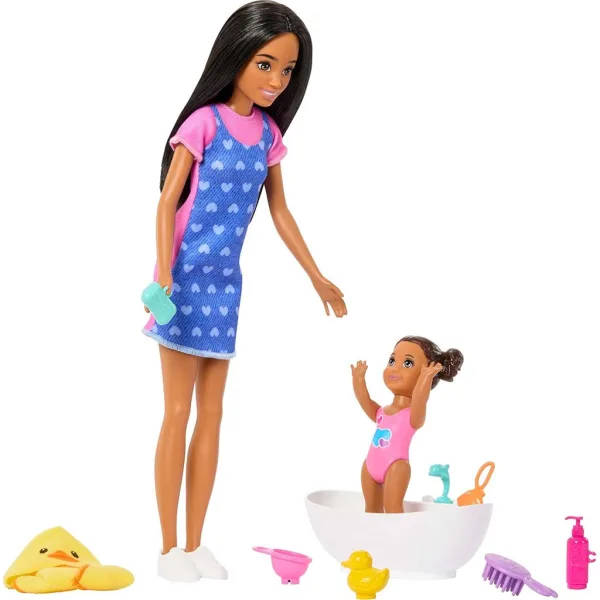 Barbie lutka u haljini sa srcima, set za igru dadilje - Mattel slika 4