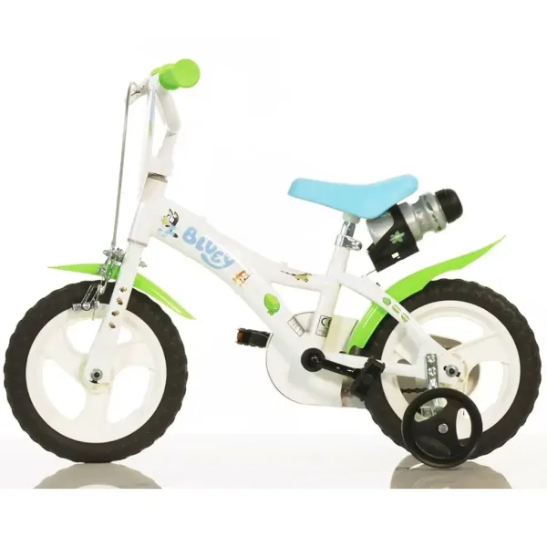 Bluey 12” dječji bicikl s držačem za boce i bočnim kotačima u bijelo-plavoj-zelenoj boji – Dino Bikes bicikl slika 2