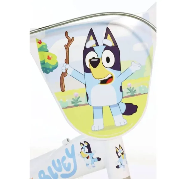 Bluey 12” dječji bicikl s držačem za boce i bočnim kotačima u bijelo-plavoj-zelenoj boji – Dino Bikes bicikl slika 3
