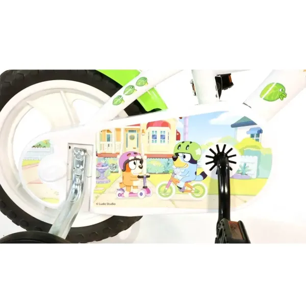Bluey 12” dječji bicikl s držačem za boce i bočnim kotačima u bijelo-plavoj-zelenoj boji – Dino Bikes bicikl slika 4