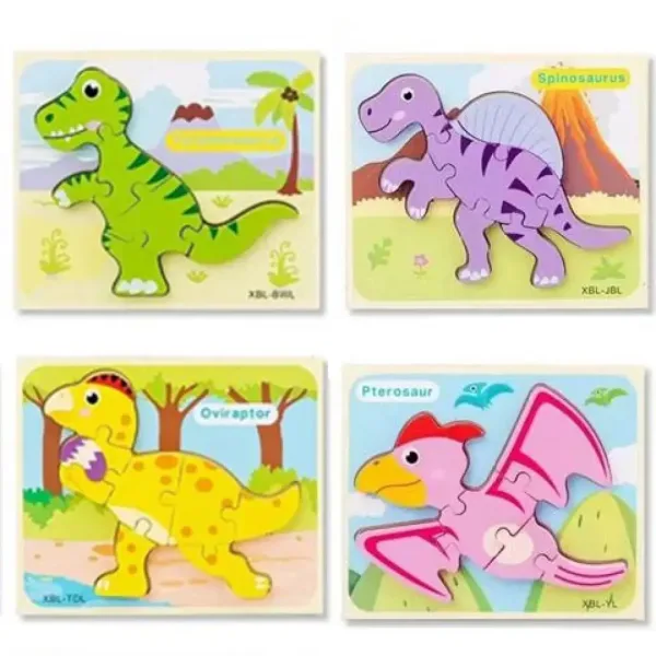 Drvena slagalica oblika dinosaura u nekoliko verzija slika 2