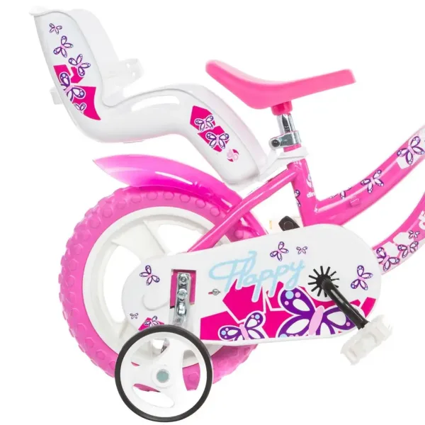 Flappy 12” dječji bicikl s košaricom i sjedalicom za lutke u ružičasto-bijeloj boji - Dino Bikes bicikl slika 2