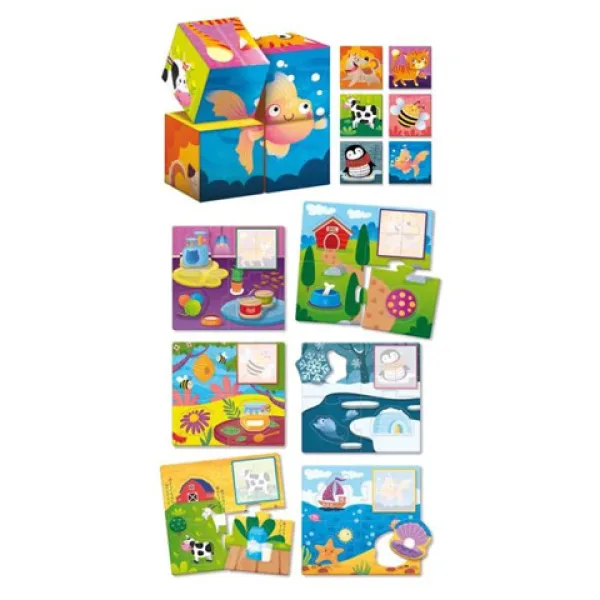 Montessori drvena bajka kocka - Životinje i njihova staništa slika 2