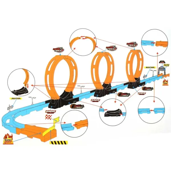 Racing Track: 28-dijelni set trkaće staze s 3 petlje i 2 auta na povlačenje 1/64 slika 3