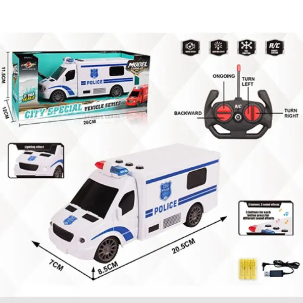 RC Policijski mini bus na daljinsko upravljanje sa svjetlosnim i zvučnim efektima 1:18 omjera, 20cm slika 5