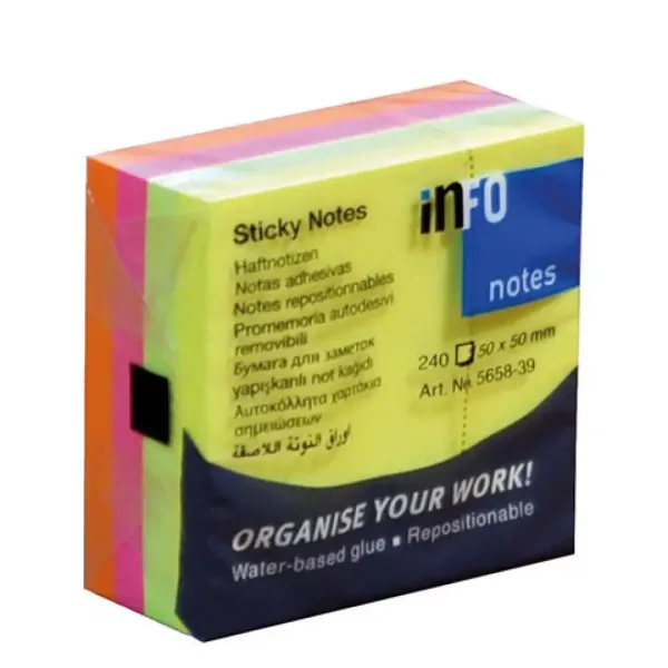Samoljepljivi blok 50x50mm u fosforescentnim bojama od 240 listova slika 1