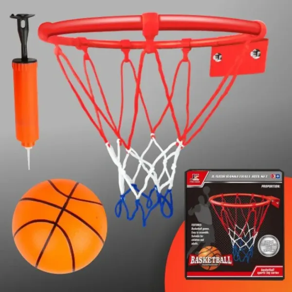 Set metalnih košarkaških prstenova s ​​mrežom u boji, loptom i pumpom, 22 cm slika 4