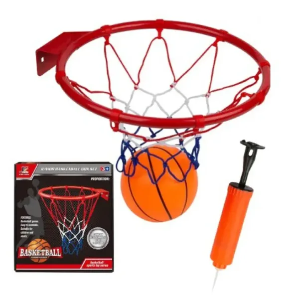 Set metalnih košarkaških prstenova s mrežom u boji, loptom i pumpom, 24 cm slika 2