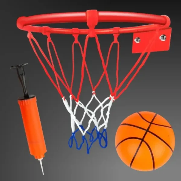 Set metalnih košarkaških prstenova s mrežom u boji, loptom i pumpom, 24 cm slika 3