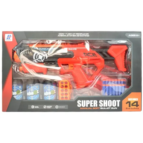 Super Shoot: Ručna puška za gađanje spužvom sa patronama i metama iz boce 46 cm slika 5