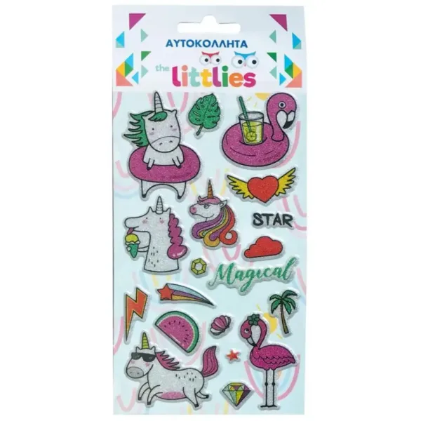 The Littlies: Čudesni Jednorogovi 3D pufasti naljepnice set 10x22cm na listu slika 1
