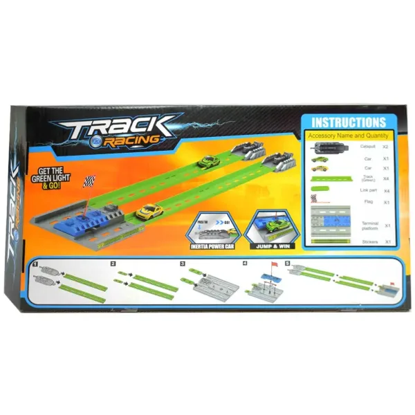 Track Racing: Trkaća staza za ubrzanje sa ciljnom zastavom i 2 mala automobila 1/64 slika 2