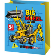 Big Wheel velika vrećica za poklon s uzorkom građevinskih strojeva 26x13x33cm