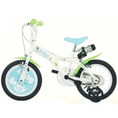 Bluey dječji bicikl 14” s držačem za bocu i pomoćnim kotačićima u bijelo-plavo-zelenoj boji – Dino Bikes bicikl slika 2