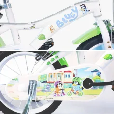Bluey dječji bicikl 14” s držačem za bocu i pomoćnim kotačićima u bijelo-plavo-zelenoj boji – Dino Bikes bicikl slika 3