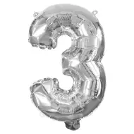 Brojni folija baloni srebrne boje – broj 3, 32 cm