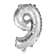 Brojni folija baloni srebrne boje – broj 9, 32 cm