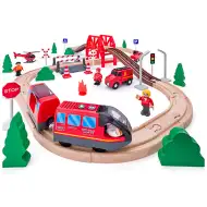 Drveni željeznički set s vatrogasnim vozilom i vlakom na baterije - Woodyland
