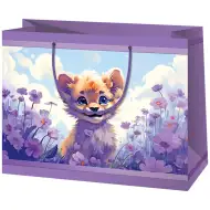 Ekskluzivna poklon vrećica srednje veličine s lavljim mladuncem i cvijećem, ljubičaste boje, 18x10x23 cm.
