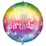 Foliijski balon za rođendan – s natpisom „Happy Birthday”, s uzorkom zvijezda u duginim bojama, 46 cm