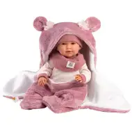Llorens: Mimi, 42 cm-ova plačljiva beba s ružičastom vrećom za spavanje s ušima medvjedića