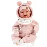 Llorens: Tala Sonrisas 44cm novorođenčad s glasom u ružičastom kombinezonu