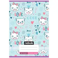 Nebulo: Spajalica bilježnica za 2. razred, pastelno plava s uzorkom mačke, linije, 16-32 A/5