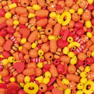 PlayBox: Drvene perle za kuhanje u žutim i crvenim bojama, mješoviti set od 250g.