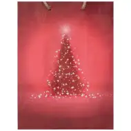 Poklon torba u crvenoj boji s uzorkom božićnog drvca 17,5x22,5x9,5 cm