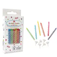 Rođendanske svijeće s klasičnim spiralnim uzorkom, set od 20 komada.