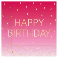 Ružičaste salvete s natpisom "Sretan rođendan", dvoslojne, pakiranje od 20 komada.